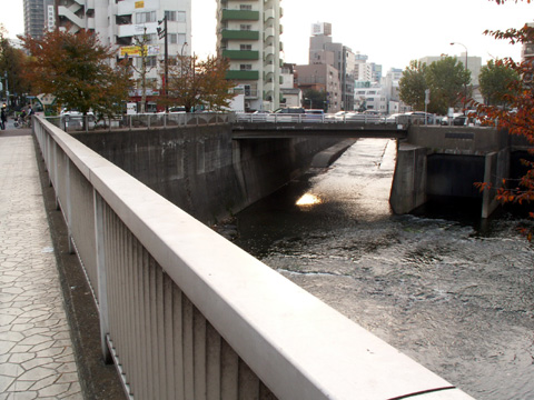 高戸橋と高田橋＋妙正寺川合流点